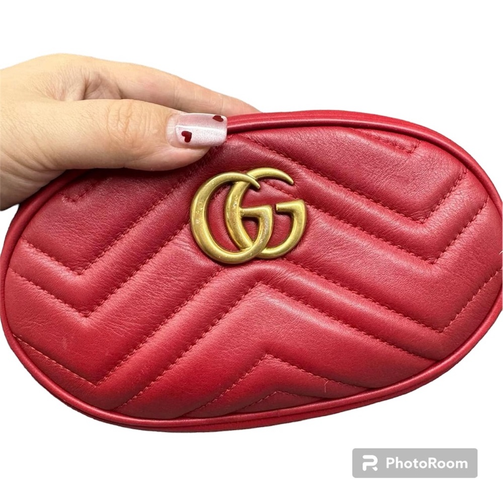 Gucci Marmont Belt Bag in Red Metalassê Leather